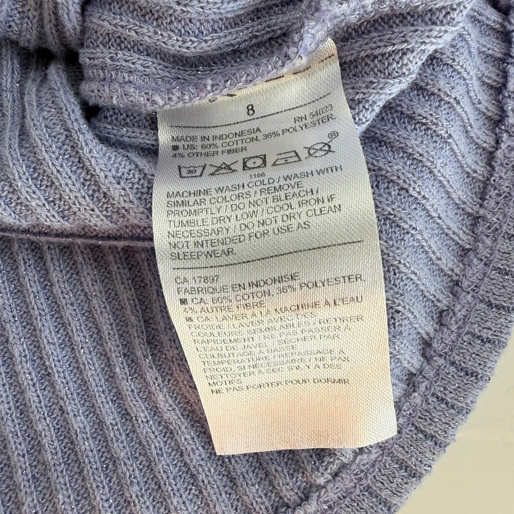 Janie and Jack Girls Ribbed Puff Sleeve Sweater Top Lavender Shimmer Preppy 8 - Picture 10 of 14